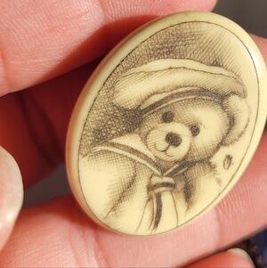 Vintage Scrimshaw Sailor Suit Bear Brooch